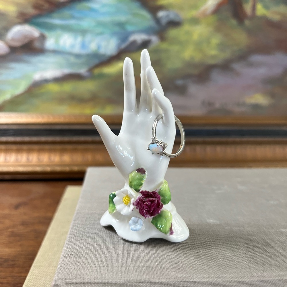 Vintage tiny porcelain hand ring holder